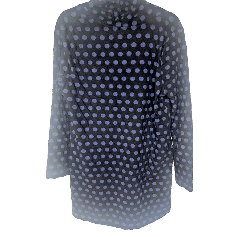 Komil Cowl Neck Tunic Top Womens M Black Blue Polka Dot Artsy Boho Lagenlook